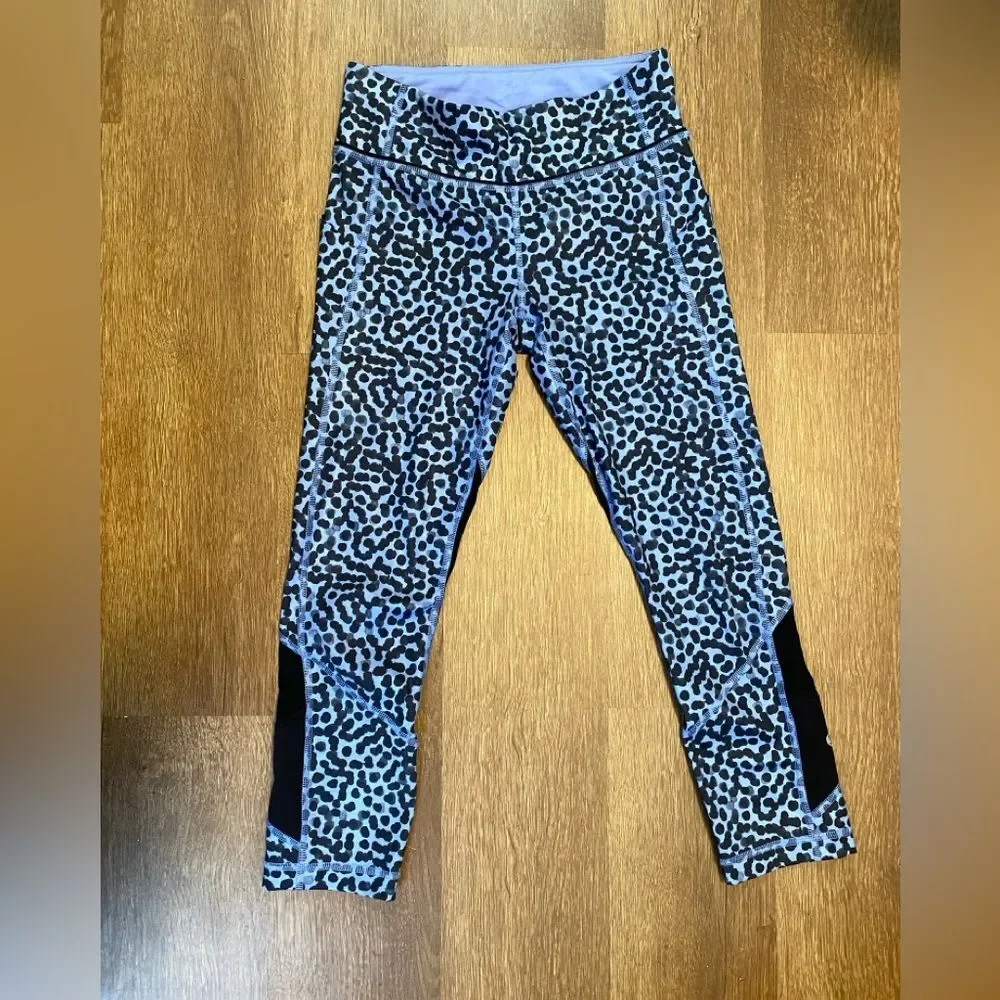 Lululemon Pace Rival Crop Polka Dot Pilates Yoga Hike Outdoor Gym Blue Leggings